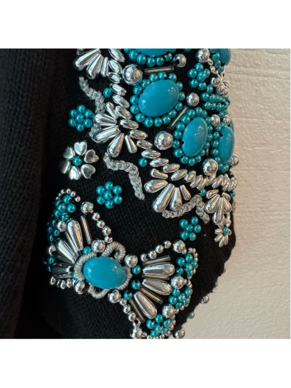 Vintage Michael Simon Sweater Dress Black Turquoise Beaded Cardigan Set of 2 - Picture 9 of 10